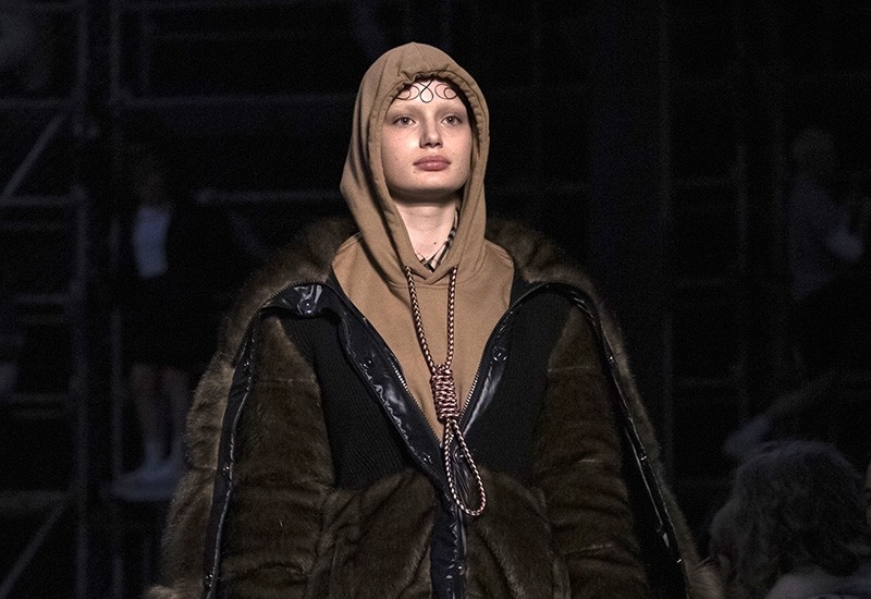 This Feb. 17, 2019, photo shows a model wearing a creation by Burberry at the Autumn/Winter 2019 fashion week runway show in London. (AP Photo)