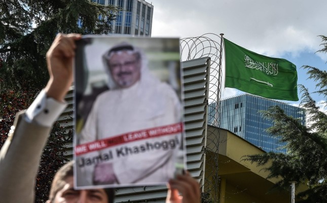 In this file photo taken on Oct. 5, 2018, a protester holds a picture of missing journalist Jamal Khashoggi during a demonstration in front of the Saudi Arabian consulate in Istanbul. (AFP Photo)