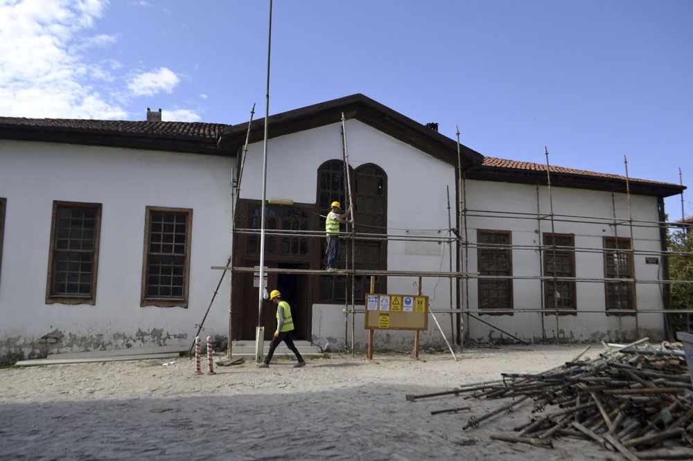 The restoration works at the school continue.