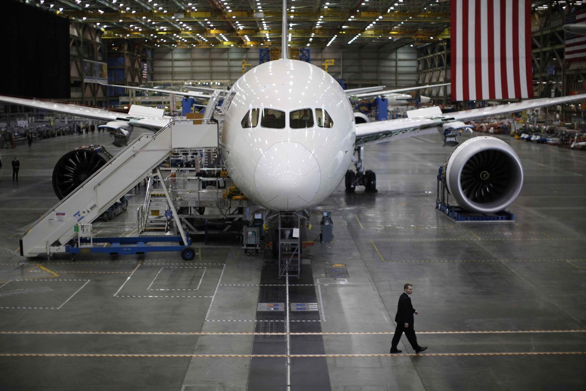 A Boeing 787 Dreamliner is seen under construction at the Boeing facility in Everett, Washington in this February 17, 2012 file photo. 