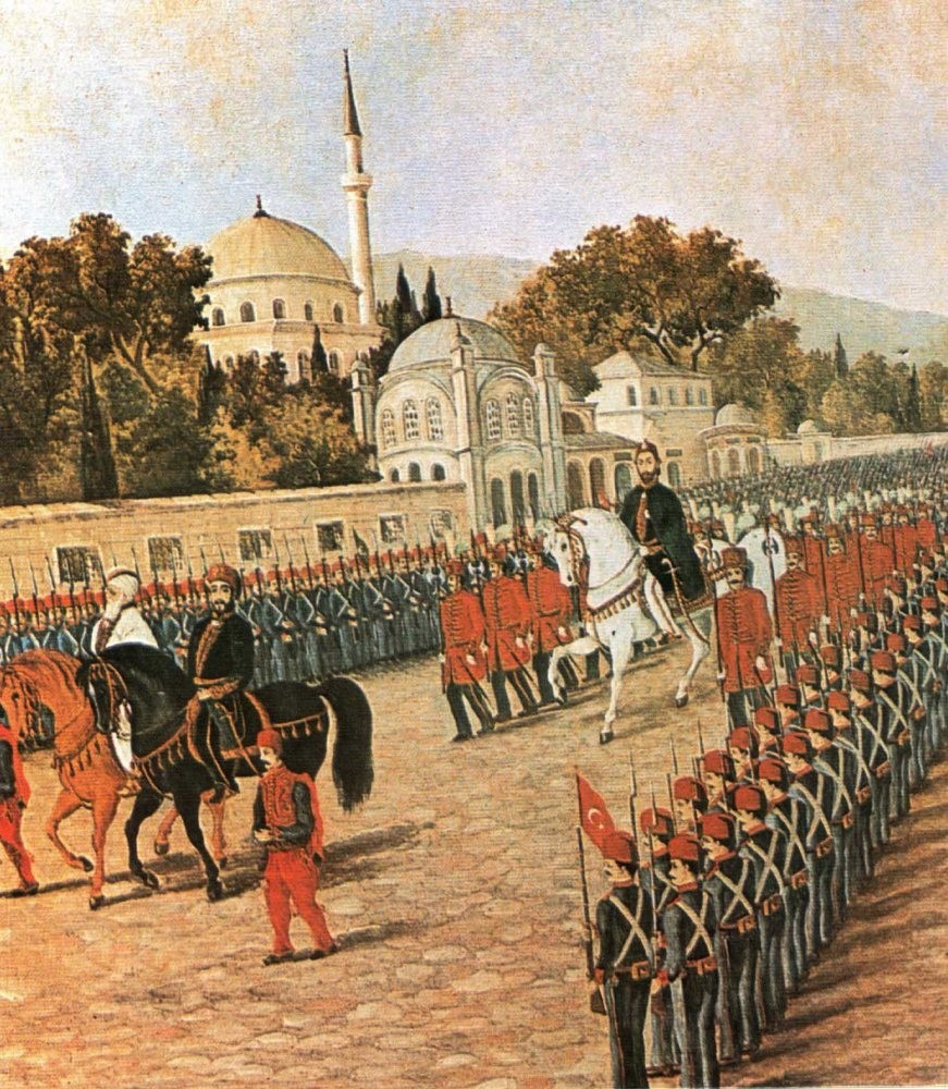 A painting by an anonymous artist of Sultan Abdu00fclmecid during his sword-girding ceremony.