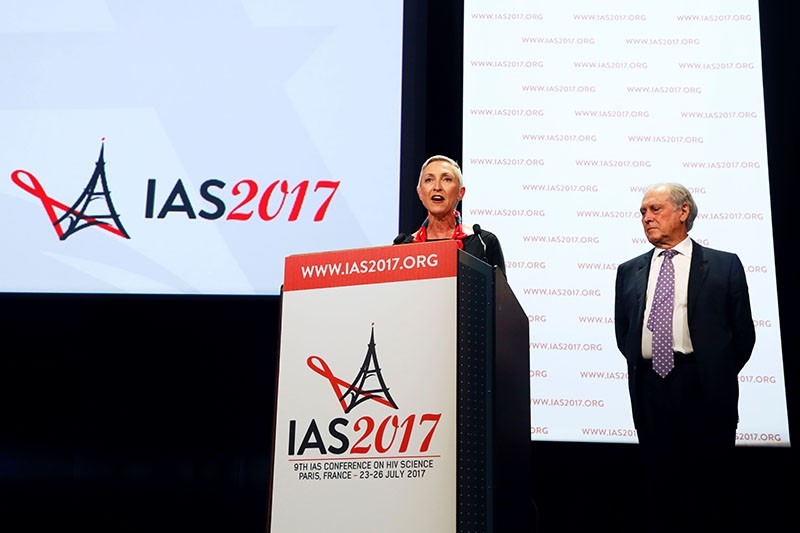 Intu2019l AIDS Society president Linda-Gail Bekker (L) and President of the French National Ethics Advisory Committee Jean-Francois Delfraissy (R) attend opening of 9th International AIDS Society conference on HIV Science on July 23, 2017 (AFP Photo)