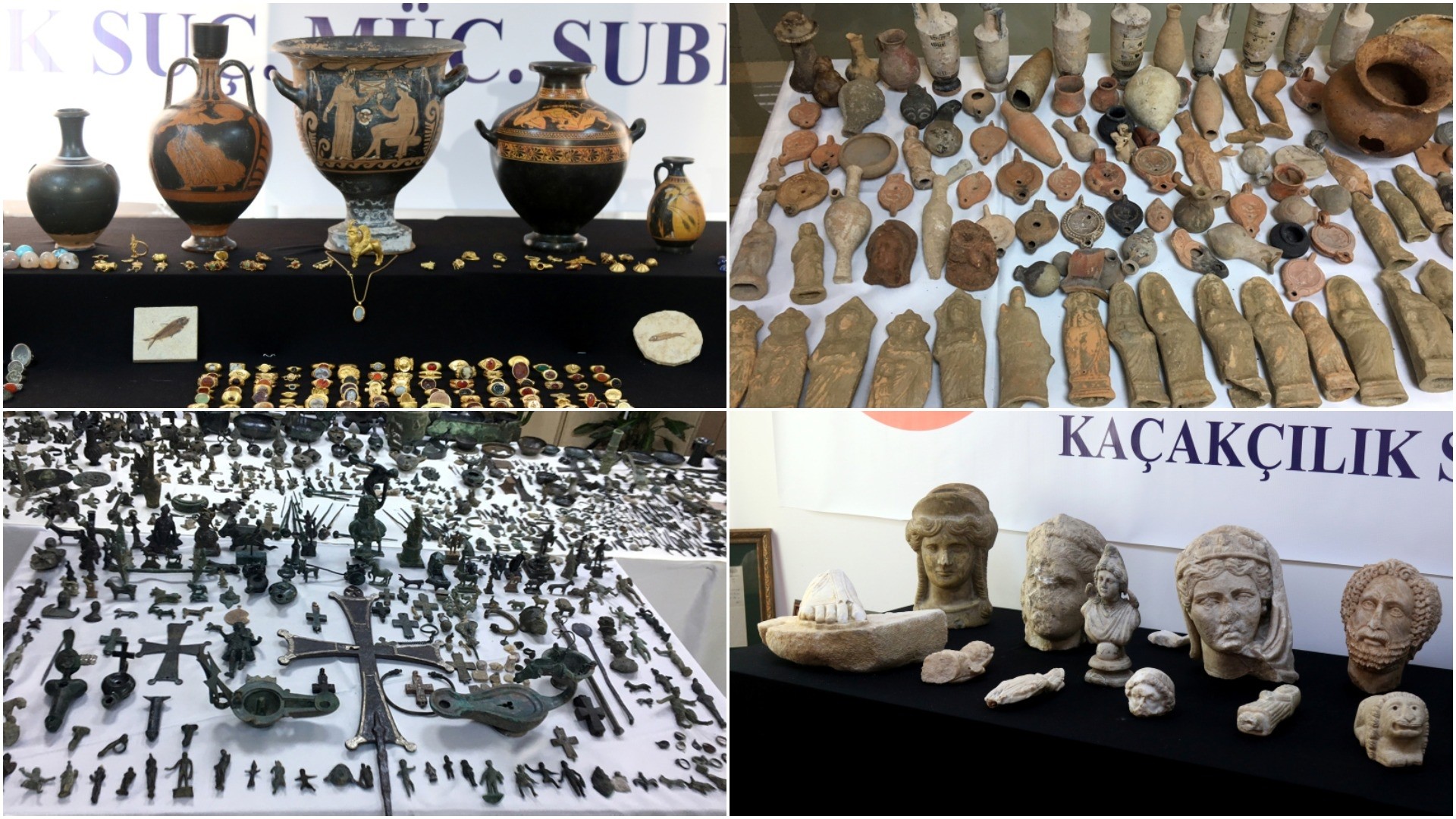 14,000 historical pieces and bags full of foreign currency were recovered in the raids. (AA & IHA Photos)