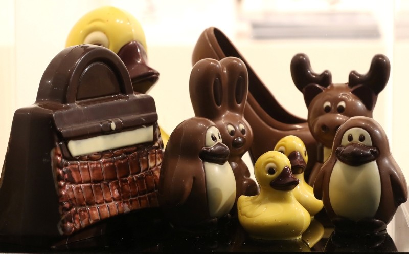 Figurines made of chocolate are seen at the