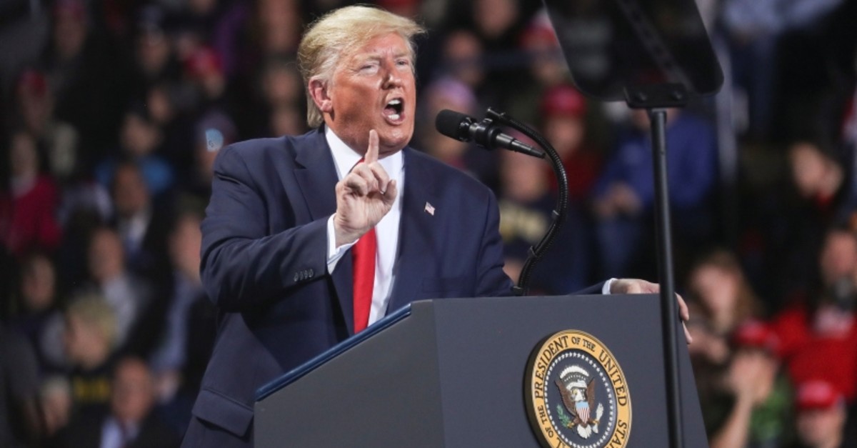 U.S. President Donald Trump reacts while speaking during a campaign rally in Battle Creek, Michigan, U.S., December 18, 2019. (Reuters Photo)