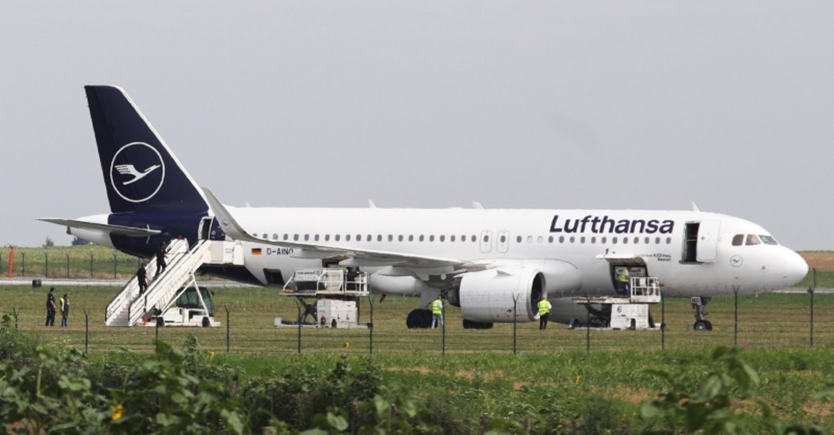 Authorities at Nikola Tesla Airport respond to a possible bomb threat to a Lufthansa Airbus A320neo plane in Belgrade, Serbia July 18, 2019 (Reuters Photo)