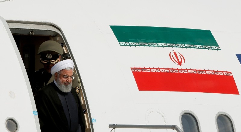  Iranian President Hassan Rouhani disembarks from a plane upon his arrival at the airport in Zurich, Switzerland, July 2, 2018. (REUTERS Photo)
