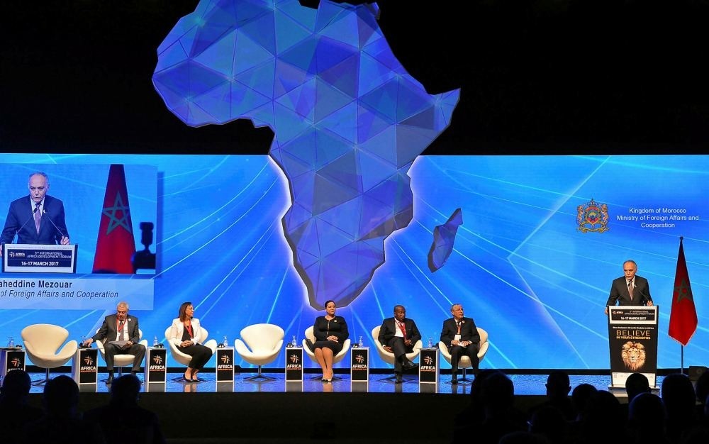 Moroccan Foreign Minister Salaheddine Mezouar speaks during the opening of the 5th International Africa Development Forum (FIAD) in Casablanca, Morocco March 16.