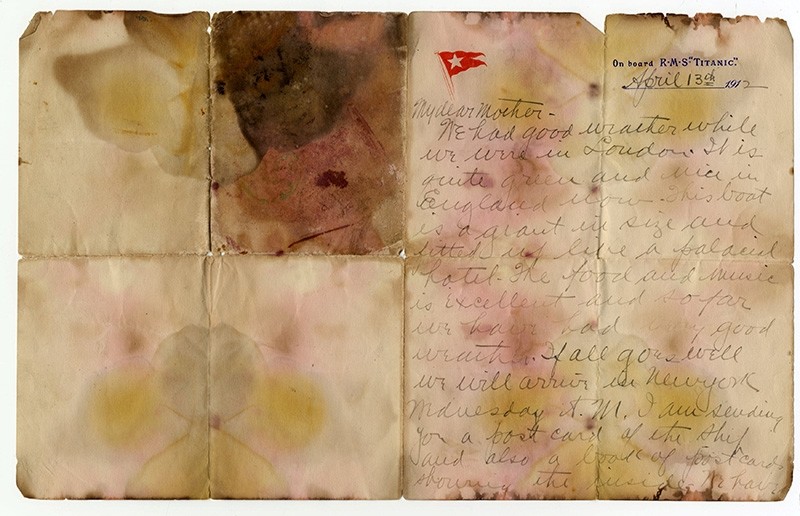 A letter written on April 13, 1912 and recovered from the body of Alexander Oskar Holverson, a Titanic victim, was due to be auctioned on Saturday (Reuters Photo)