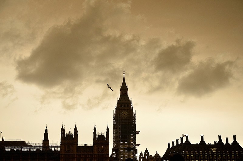 The sky over Westminster turns orange as storm Ophelia brings dust from the Sahara, filtering the light over London, Britain, October 16, 2017. 