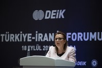 Trade Minister Ruhsar Pekcan speaks during the Turkey-Iran Business Forum, Ankara, Sept. 18, 2019.