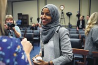 Representative-elect Ilhan Omar speaks to the media after a lottery for office assignments on Capitol Hill in Washington, Nov. 30.