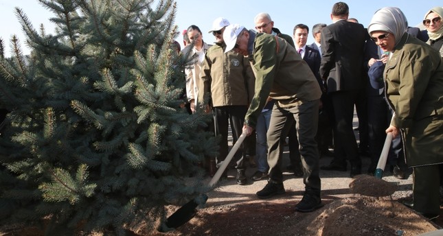 Presidenti Rexhep Tajip Erdogan bën mbjelljen e farës së parë për fillimin e Breath for the Future, në ngjarjen e mbjelljes së pemëve masive, Ankara, Turqi, 11 nëntor 2019. (AA Photo)