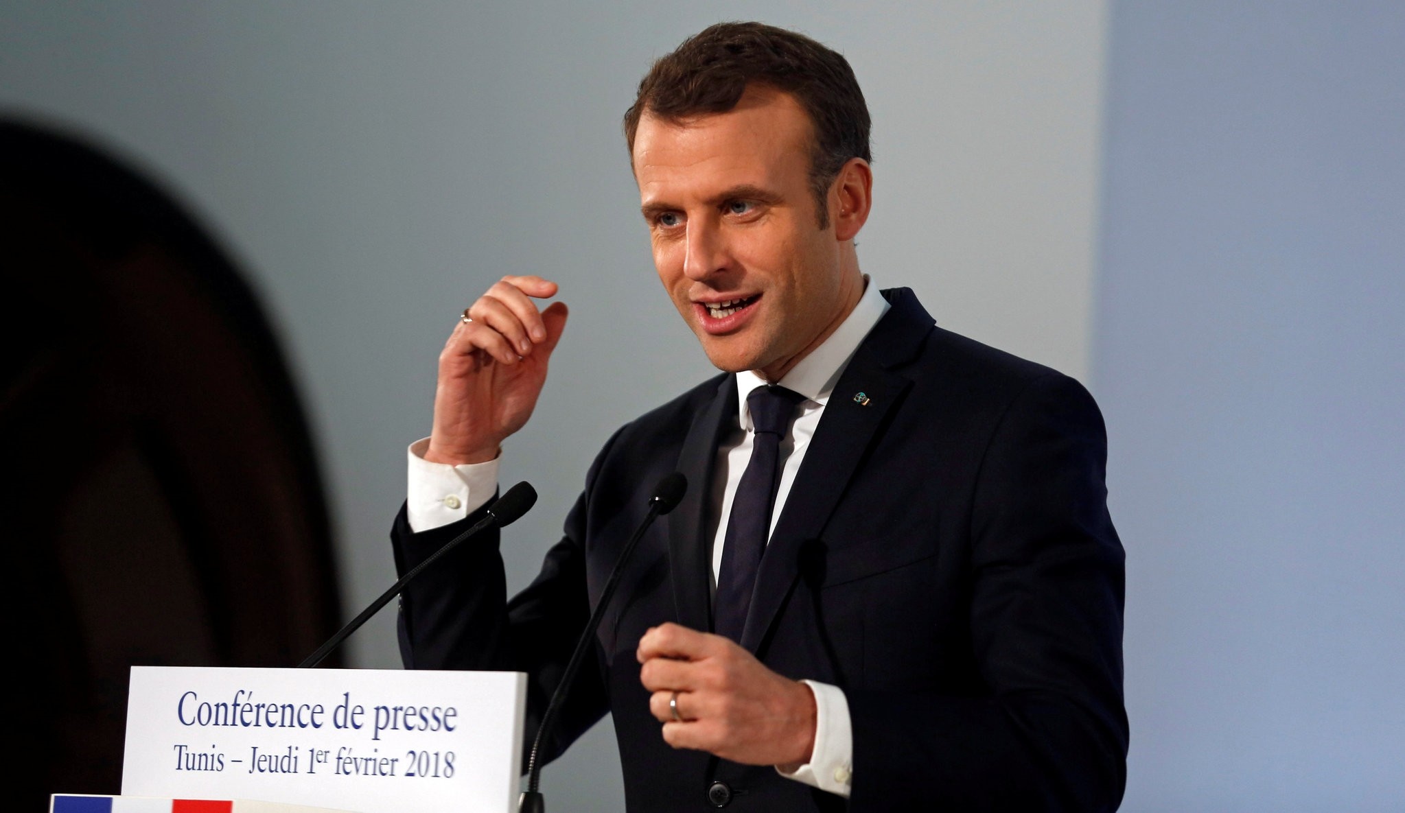 French President Emmanuel Macron delivers a speech to members of the French community in Tunisia, in the capital Tunis on January 31, 2018. (REUTERS Photo)