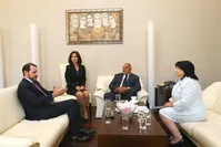 Energy Minister Berat Albayrak, first on left, discusses energy matters with his Bulgarian counterpart and Bulgarian PM.