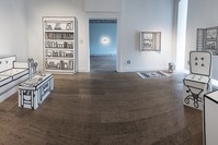 Sunday Morning, a room in Galerist, works seen include ,Home Office, by Saara Untracht-Oakner, (2018, wood, marker, paint, objects of variable dimensions) and ,Untitled, by Ulau015f & Merve (2018, print, 40 x 60 cm), among others.