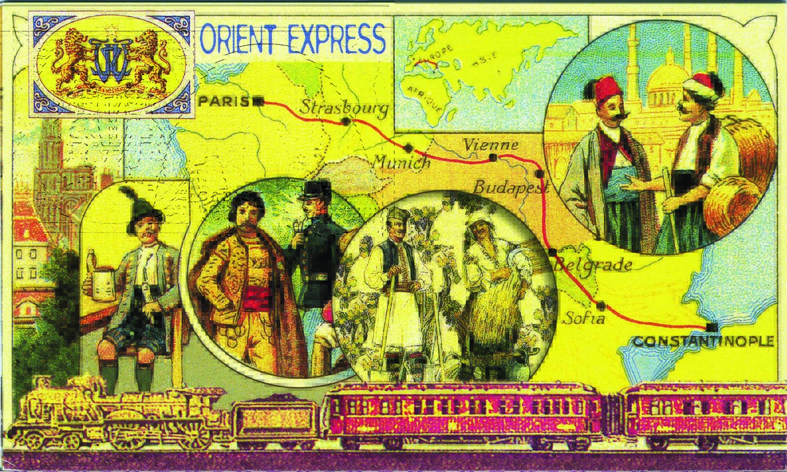 Sirkeci Train Station and some European destinations are depicted for travellers of the time.