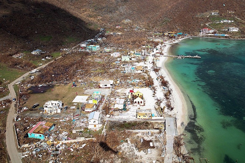 A handout picture released by the British Ministry of Defence (MOD) on September 12, 2017 shows the devastation of the island of Jost Van Dyke in the British Virgin Islands on September 11, 2017 following the passing of Hurricane Irma. (AFP Photo)