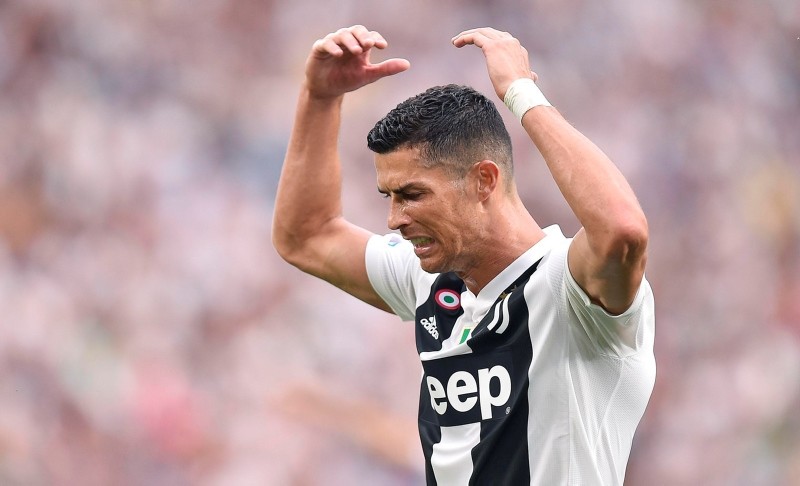 In this Saturday, Aug. 25, 2018 Juventus' Cristiano Ronaldo reacts during the Serie A soccer match between Juventus and Lazio at the Allianz Stadium in Turin, Italy. (AP Photo)