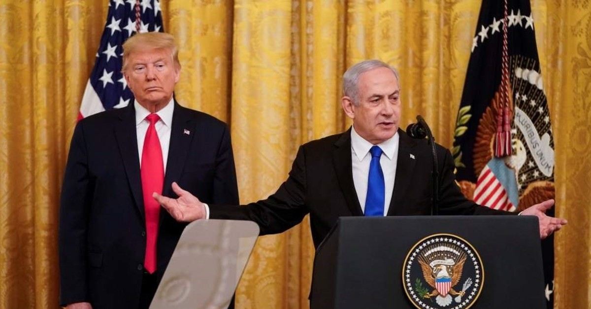 U.S. President Donald Trump and Israeli Prime Minister Benjamin Netanyahu deliver joint remarks in the East Room of the White House, Washington, U.S., Jan. 28, 2020. (Reuters Photo)