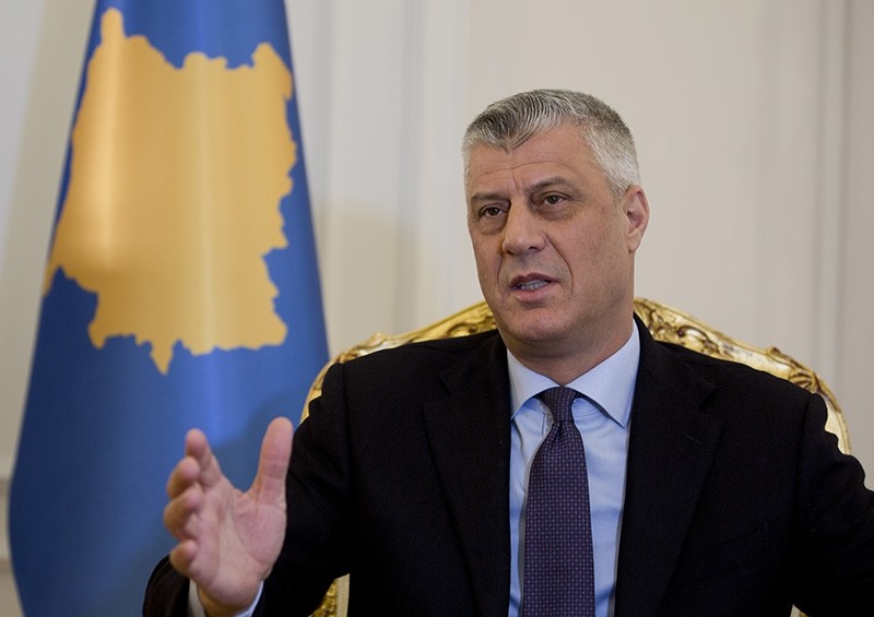 In this Wednesday Feb. 14, 2018 file photo, Kosovo President Hashim Thaci speaks during an interview with The Associated Press on  in Kosovo capital Pristina. (AP Photo)
