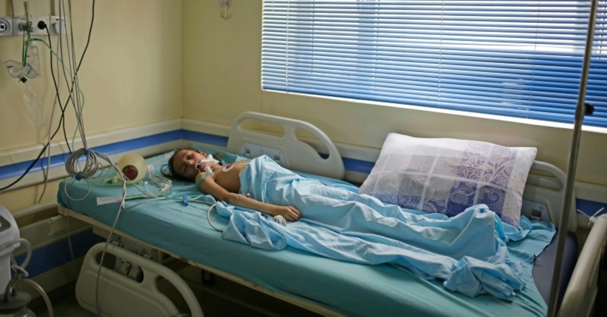 A Yemeni girl who was injured in an explosion receives treatment at a hospital in Sanaa, Yemen, Sunday, April 7, 2019. (AP Photo)