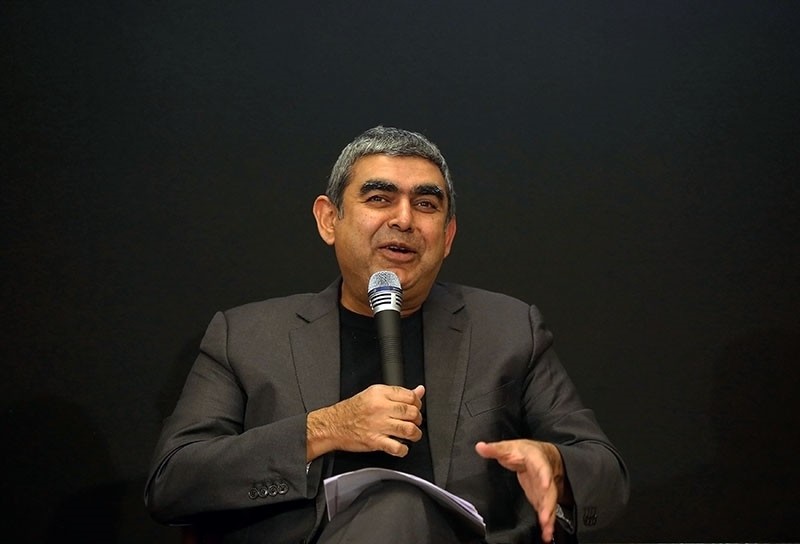 Infosys CEO Vishal Sikka speaks with the media during the announcement of the company's quarter results at its headquarters in Bengaluru, India, April 13, 2017. (Reuters File Photo)