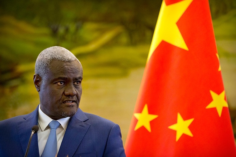Chairman of the African Union Commission Moussa Faki Mahamat speaks during a joint press conference with Chinese Foreign Minister Wang Yi at the Ministry of Foreign Affairs in Beijing, Thursday, Feb. 8, 2018. (AP Photo)