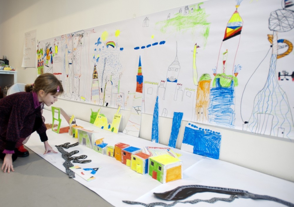 In the Architects of Future workshop, children create a city, bringing geometrical shapes together.