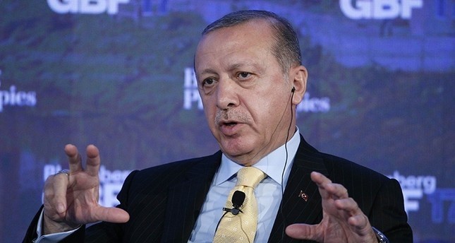 الرئيس التركي أردوغان أثناء إلقاء كلمة بـمنتدى الأعمال العالمي، الذي عقدته مؤسسة بلومبيرغ في نيويورك 20 سبتمبر 2017 رويترز