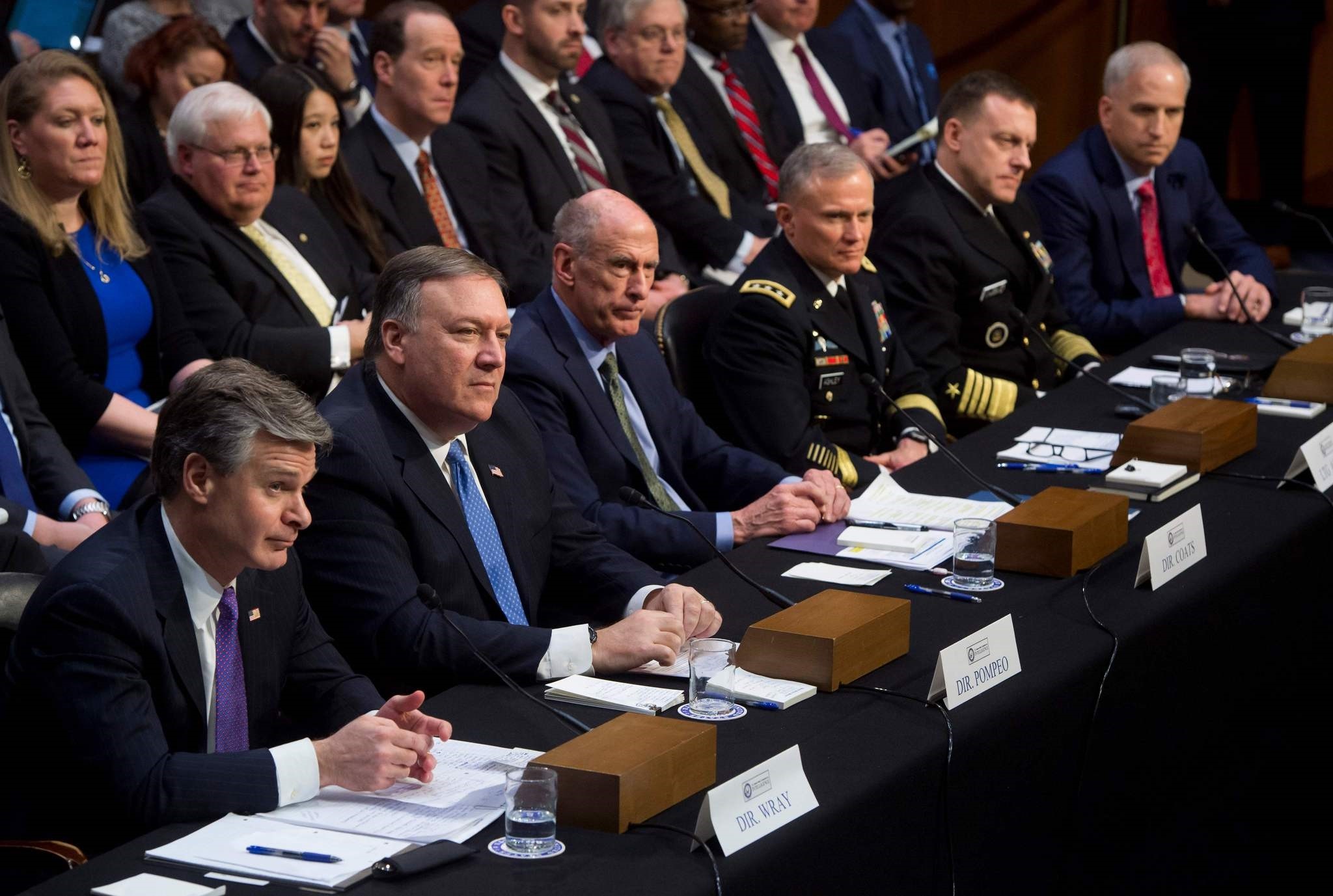 Top U.S. intelligence officials testify on worldwide threats during a Senate Intelligence Committee hearing on Capitol Hill in Washington, DC, February 13, 2018. (AFP Photo)