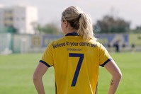 The no7 is worn by Lisa Dahlkvist and says u2018Believe in your damn selfu2019, a tweet by the Swedish singer Zara Larsson. (Photo courtesy of Adidas)