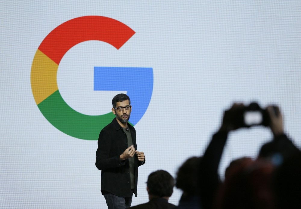Google CEO Sundar Pichai speaks during a product event in San Francisco.