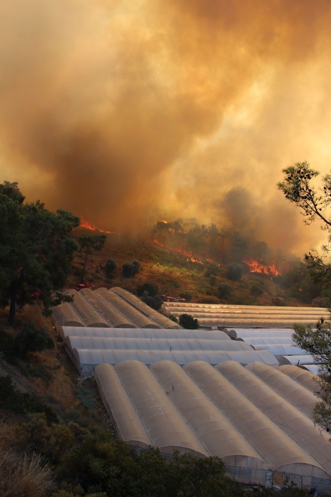 Strong winds have prevented fire fighters in Kumluca from stopping the spread of the forest fire.