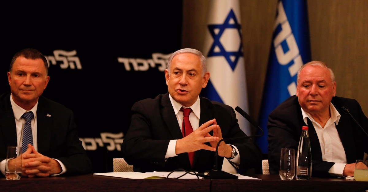 Israeli Prime Minister Benjamin Netanyahu speaks during a Likud party meeting, Jerusalem, Sept. 18, 2019.