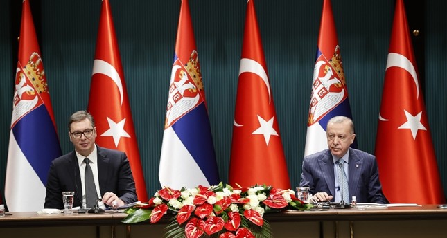 أردوغان خلال مؤتمر صحفي مع نظيره الصربي ألكسندر فوتشيتش الأناضول