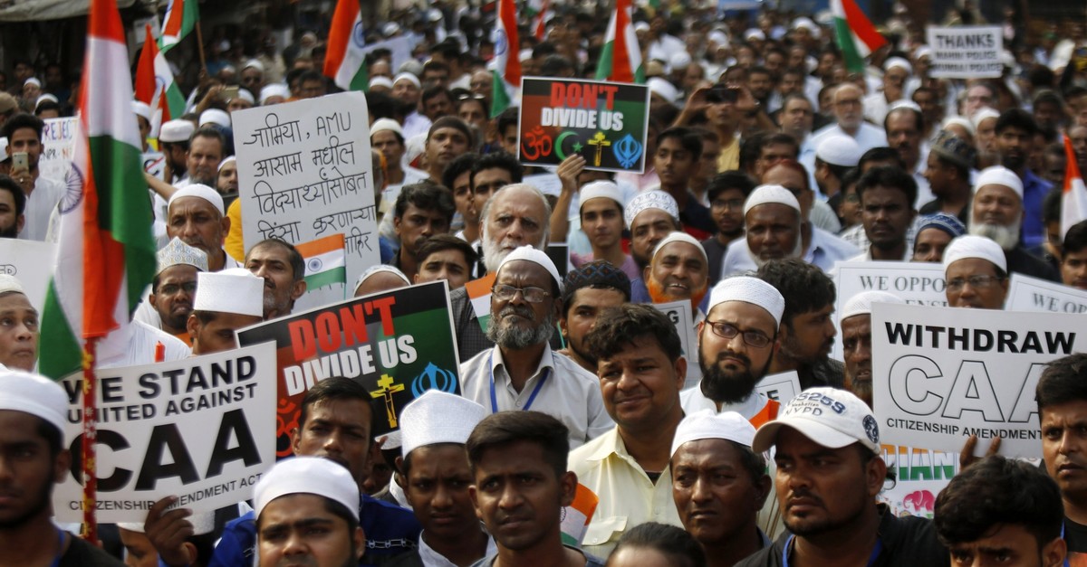 People participate in a protest rally against the Citizen Amendment Act (CAA), Mumbai, Dec. 28, 2019. (AP Photo)