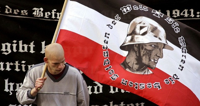 A supporter of Germany's far-right National Democratic Party (NPD) at a Berlin rally.