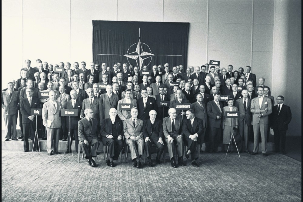 NATO parliamentarians pose for a photo in the first NATO Parliamentariansu2019 Conference, later known as the North Atlantic Assembly, Paris, France, July 18, 1955. 