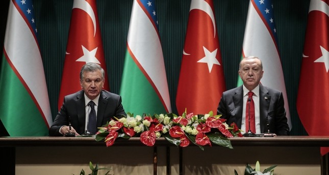 أردوغان في مؤتمر صحفي مع نظيره الأوزبكي شوكت ميرضيائيف في أنقرة. الأناضول
