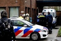 Police and emergency personnel gather during the investigation of a suspicious letter that was delivered to Unisys Payment Services in Leusden, Feb. 13, 2020. (Photo by Sander KONING / ANP / AFP) / Netherlands OUT