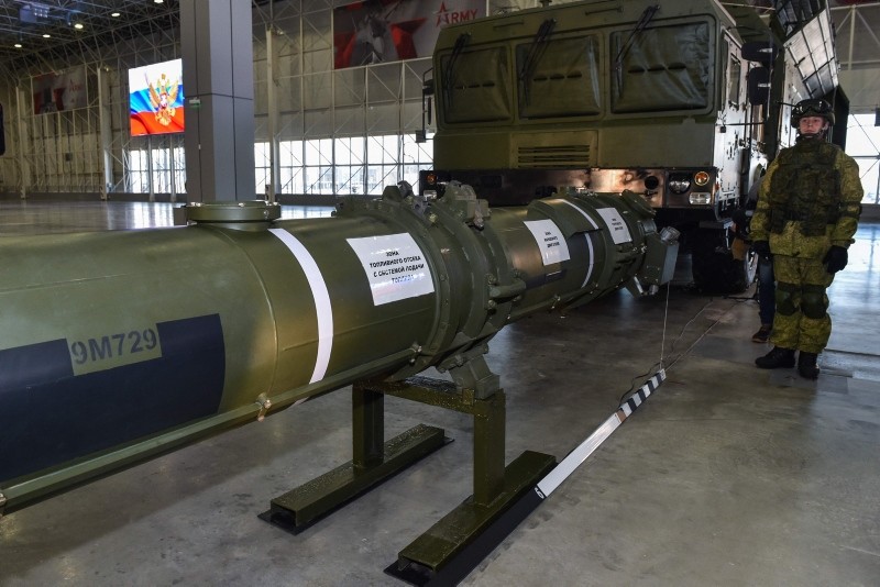 Russian Defence Ministry officials show off the new Russia's 9M729 missile at the military Patriot park outside Moscow on January 23, 2019. (AFP Photo)