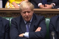 A video grab from footage broadcast by the UK Parliament's Parliamentary Recording Unit (PRU) shows Britain's Prime Minister Boris Johnson reacts as Britain's main opposition Labour Party leader Jeremy Corbyn speaks on a point of order. (AFP Photo)