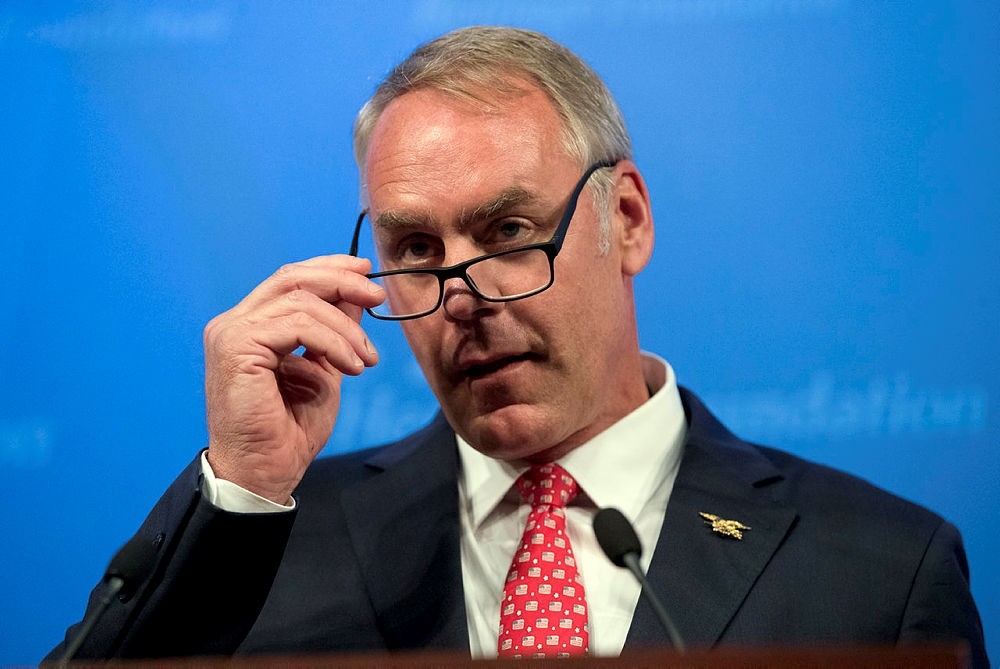 In this Sept. 29, 2017 file photo Interior Secretary Ryan Zinke speaks on the Trump Administration's energy policy at the Heritage Foundation in Washington.  (AP Photo)