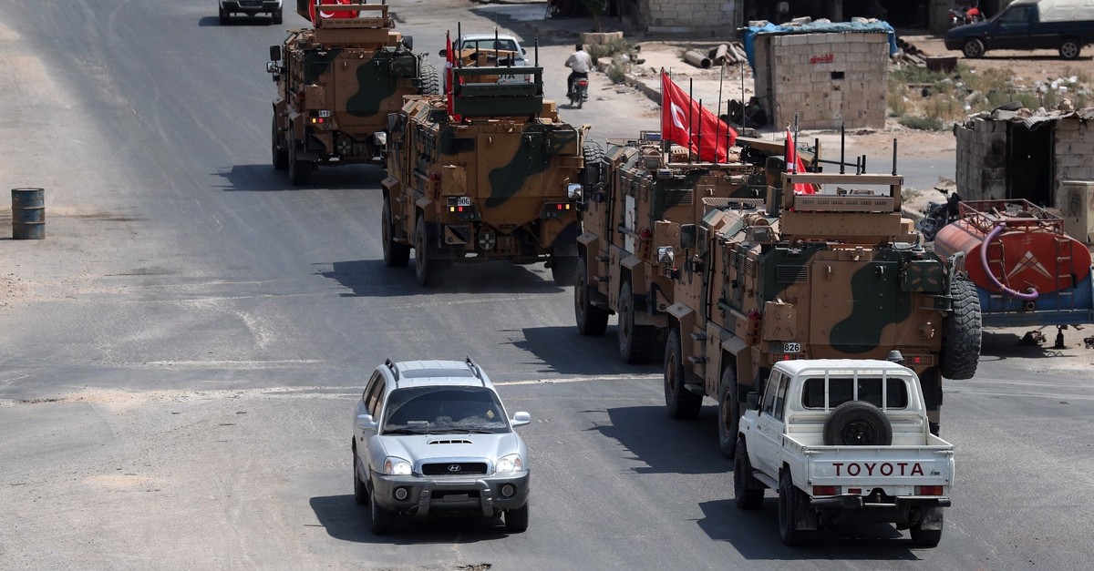 Turkish military vehicles passing through the town of Saraqib in the northwestern Idlib province, Aug. 29, 2019.