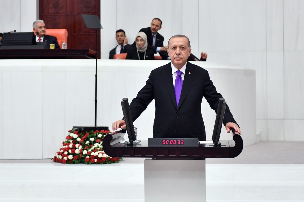 President Recep Tayyip Erdou011fan delivers a speech at the opening of the Parliament in Ankara, Oct. 1.