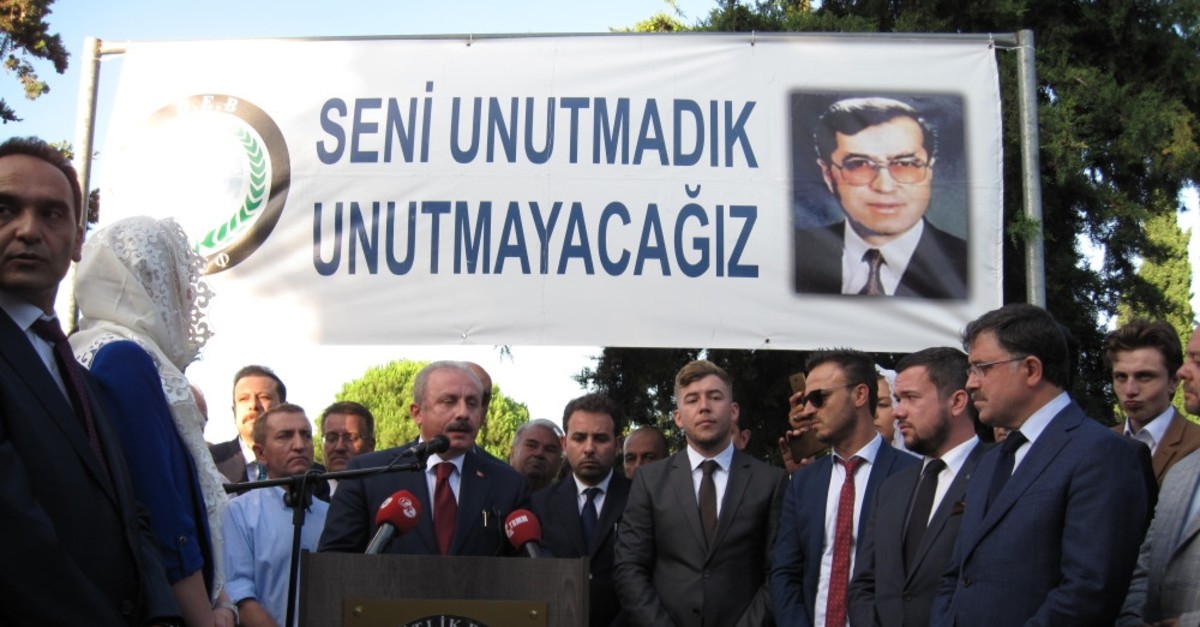 Parliament Speaker Mustafa u015eentop speaks during a commemoration ceremony held in Komotini, Greece, July 24, 2019.
