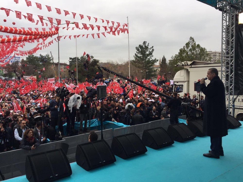 President Recep Tayyip Erdou011fan speaking at an inauguration ceremony in the southeastern province of Dikaybaku0131r, March 30.