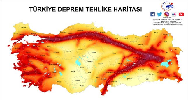 خريطة الصدوع الزلزالية في تركيا DHA