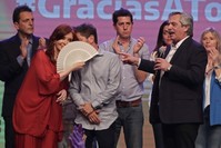 Argentina's president elect Alberto Fernandez, right, delivers a speech next to running mate, former President Cristina Fernu00e1ndez, left, in Buenos Aires, Argentina, Sunday, Oct. 27, 2019. (AFP Photo)